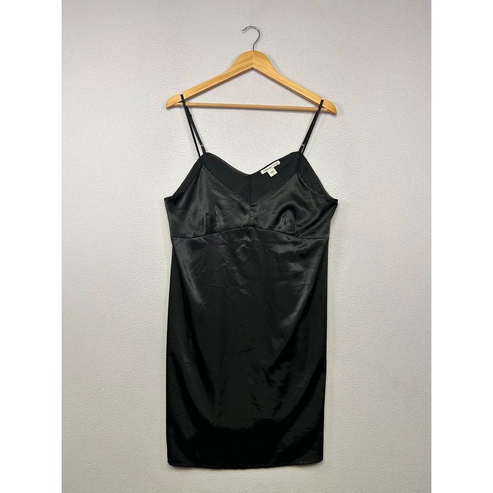 Minimalist 90s Grunge Coldwater Creek Womens 12 Black Satin Slip Dress
